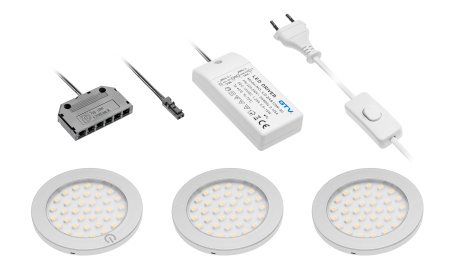 КОМПЛЕКТ 3 СВЕТ. LED Castello, первый с выключателем, трансформатор 12W, 12V DC, теплый белый, дистр
