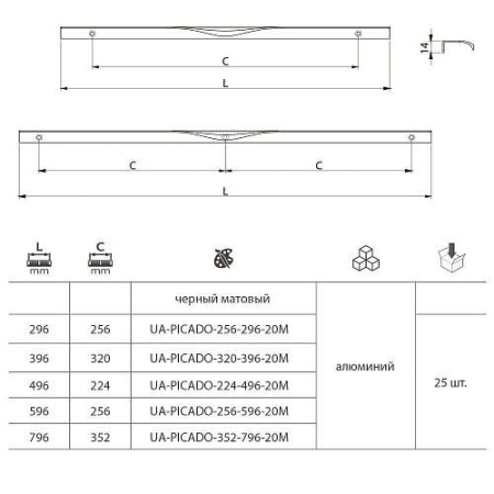 Ручка мебельная алюминиевая PICADO 320/396 черный матовый