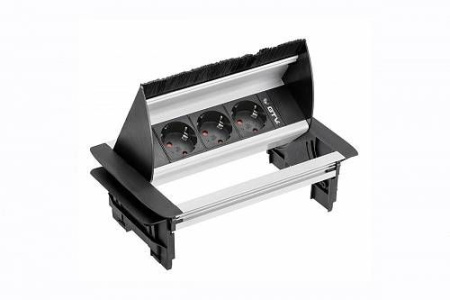 Удлинитель настольный 3 розетки AE-PBC3GS-53BKS (Schucko) без нижнего корпуса, с щёткой, алюминий, с