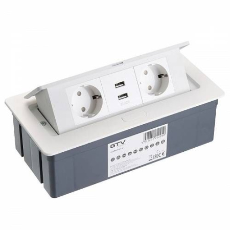 Удлинитель настольный SOFT 2 розетки AE-PBSUC2GS-10 (Schucko) 2xUSB, белый, с проводом 1,5 метра