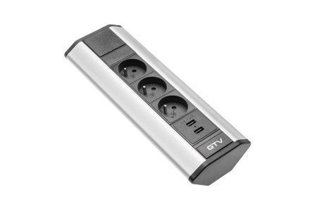 УГЛОВАЯ РОЗЕТКА GTV, 3x расширения рабочего стола розетка с заземлением, 2xUSB 2.1A 5V, АЛЮМИНИУМ