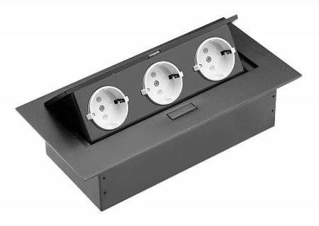Удлинитель прямоугольный врезной 3 розетки AE-PB03GS-20 (Schucko) черный, без провода