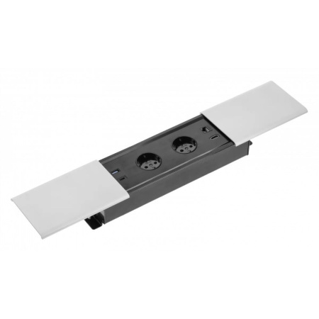 Удлинитель встраиваемый в стол PRESTINO, 2x гнезда SCHUKO, USB A+C, RJ45, HDMI, кабель 1.5m, серебри