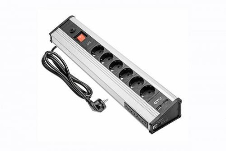 Удлинитель настольный 6 розеток (Schucko) 6хUSB, алюминий, с проводом 1,8 метра
