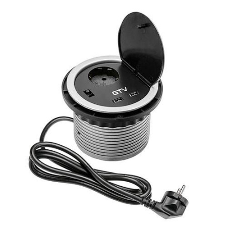 УДЛИНИТЕЛЬ НАСТОЛЬНЫЙ CHARGER ВРЕЗНОЙ - 1 РОЗЕТКА SCHUKO, ЗАРЯДКА USB 5V 2A, КАБЕЛЬ 1,5М И ВИЛКА В К