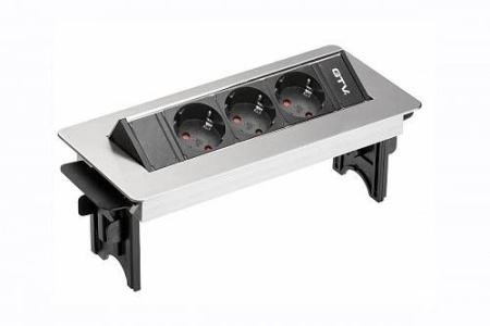 Удлинитель настольный 3 розетки AE-PBC3GS-51BK (Schucko) без нижнего корпуса, инокс, с проводом 1,5 