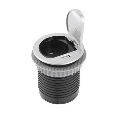 Удлинитель круглый врезной 1 розетка CHARGER MINI (Schucko), 60 мм, 1xUSB 2,4A, провод 1,9м, алюмини