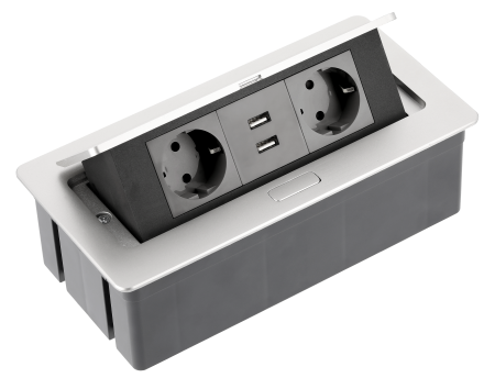 УДЛИНИТЕЛЬ ДЛЯ ОФИСА SOFT 2X SCHUKO, USB 2,1A, КАБЕЛЬ С ВИЛКОЙ, АЛЮМИНИЙ
