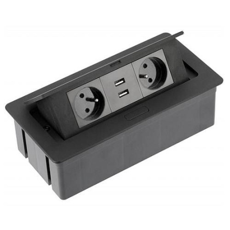 Удлинитель настольный SOFT 2 розетки AE-PBSUC2GU-20 (French) 2xUSB, черный, с проводом 1,5 метра