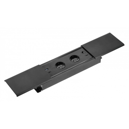 Удлинитель встраиваемый в стол PRESTINO, 2x гнезда SCHUKO, USB A+C, RJ45, HDMI, кабель 1.5m, черный