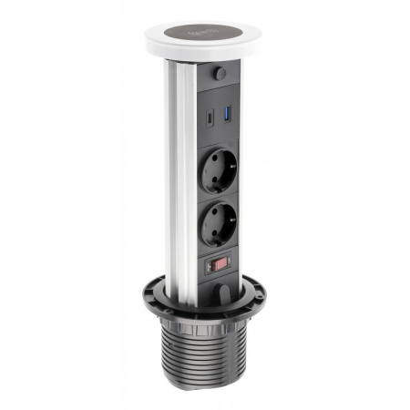 Удлинитель встраиваемый в стол CAMINO 100mm, 2x гнезда SCHUCKO, USB A+C, индукционная зарядка 10W, с