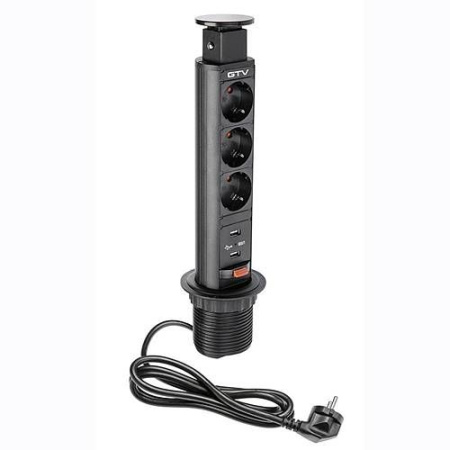 Удлинитель выдвижной 3 розетки AE-BPW3S60U-20 (Schucko) 2xUSB, черный, с проводом 1,5 метра