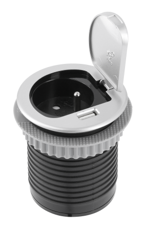 УДЛИНИТЕЛЬ ДЛЯ ОФИСА CHARGER MINI 60mm, 1x розетка с заземлением, 1xUSB 2,4A, кабель 1,9m, алюминий