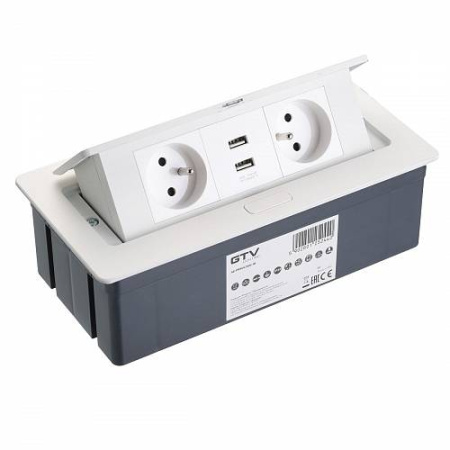 Удлинитель настольный SOFT 2 розетки AE-PBSUC2GU-10 (French) 2xUSB, белый, с проводом 1,5 метра