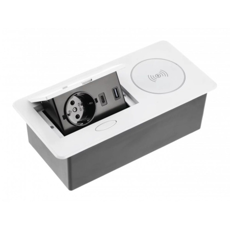 Удлинитель встраиваемый в стол AVARO PLUS, 1x гнездо SCHUKO, USB A+C, индукционная зарядка 5W, кабел