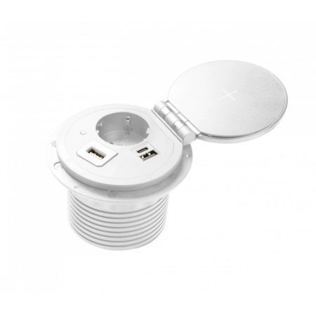 Удлинитель встраиваемый в стол CHARGER PLUS, 1 гнездо SCHUCKO, USB A+C, (сменные USB-A, HDMI, RJ45),